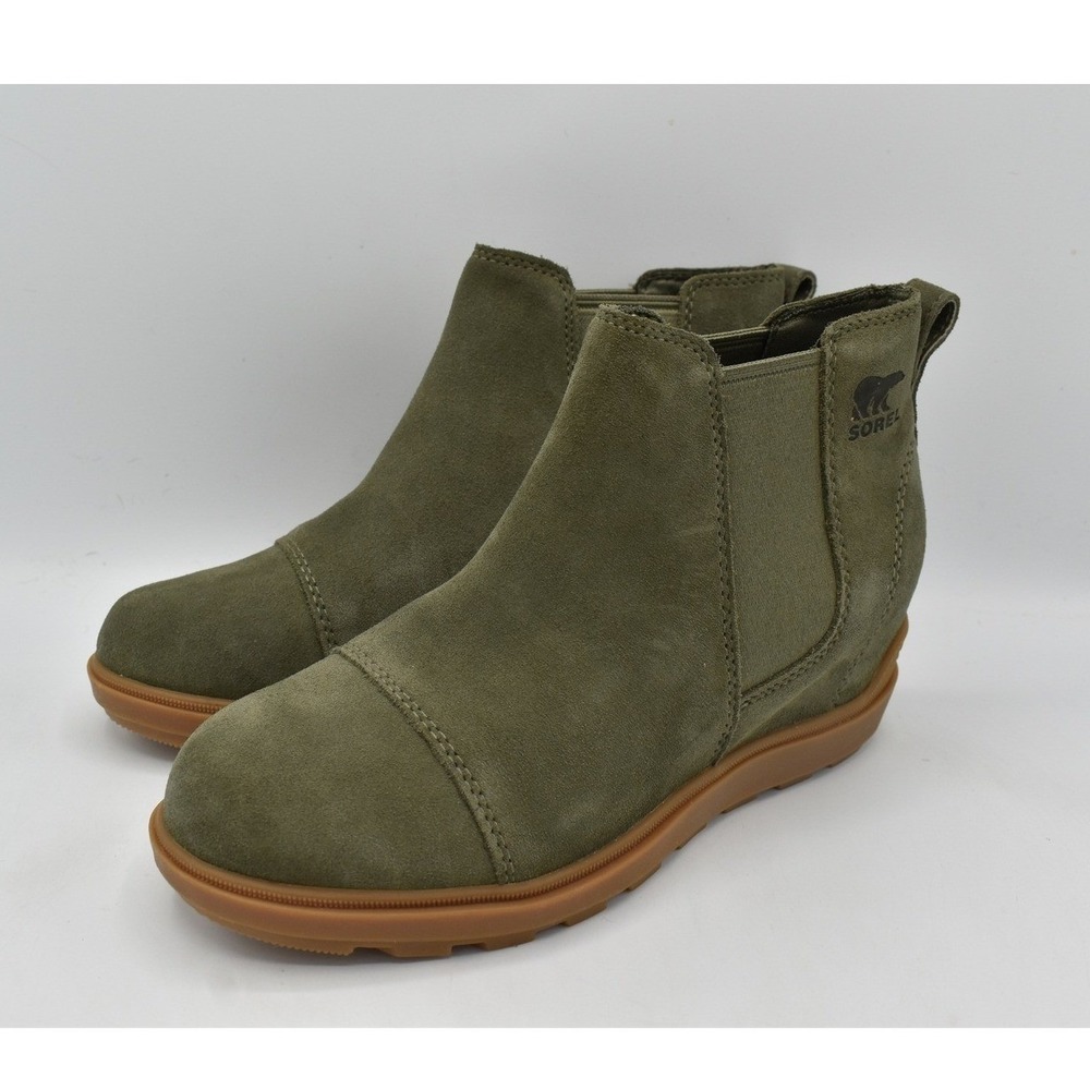Sorel Evie II Chelsea Boot Women 9 Sage Stone Green Waterproof Suede Ankle Shoes